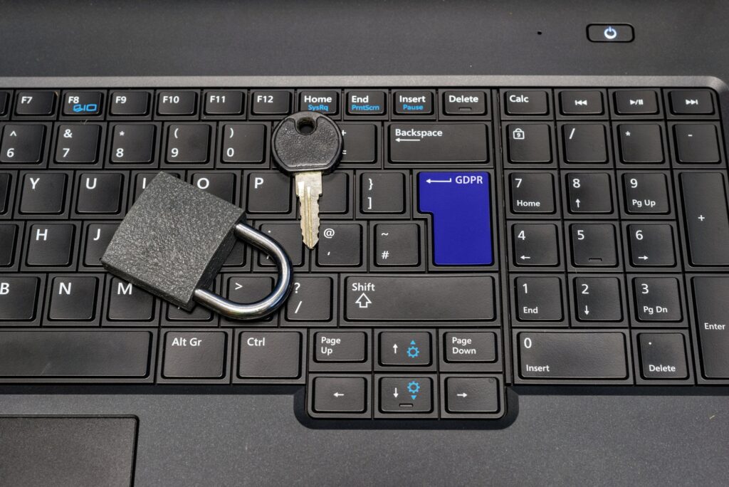 lock and key as symbol for Privacy and General Data Protection Regulation on a notebook computer